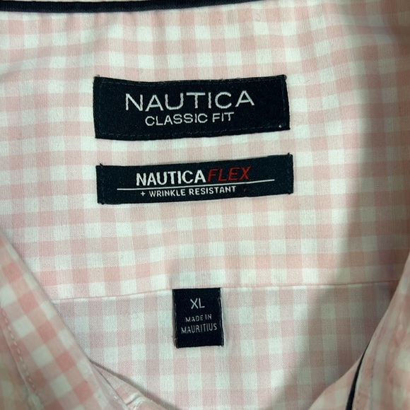 Nautica Gingham Long Sleeve Shirt Pink/White Flex Classic Fit Button Down XL - Picture 3 of 9